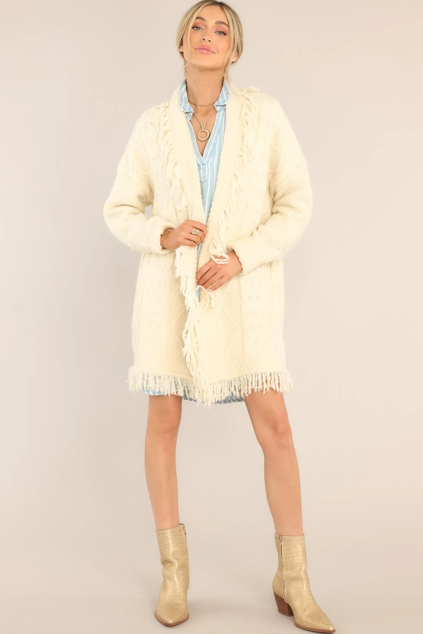 Fight The Feeling Ivory Fringe Cardigan