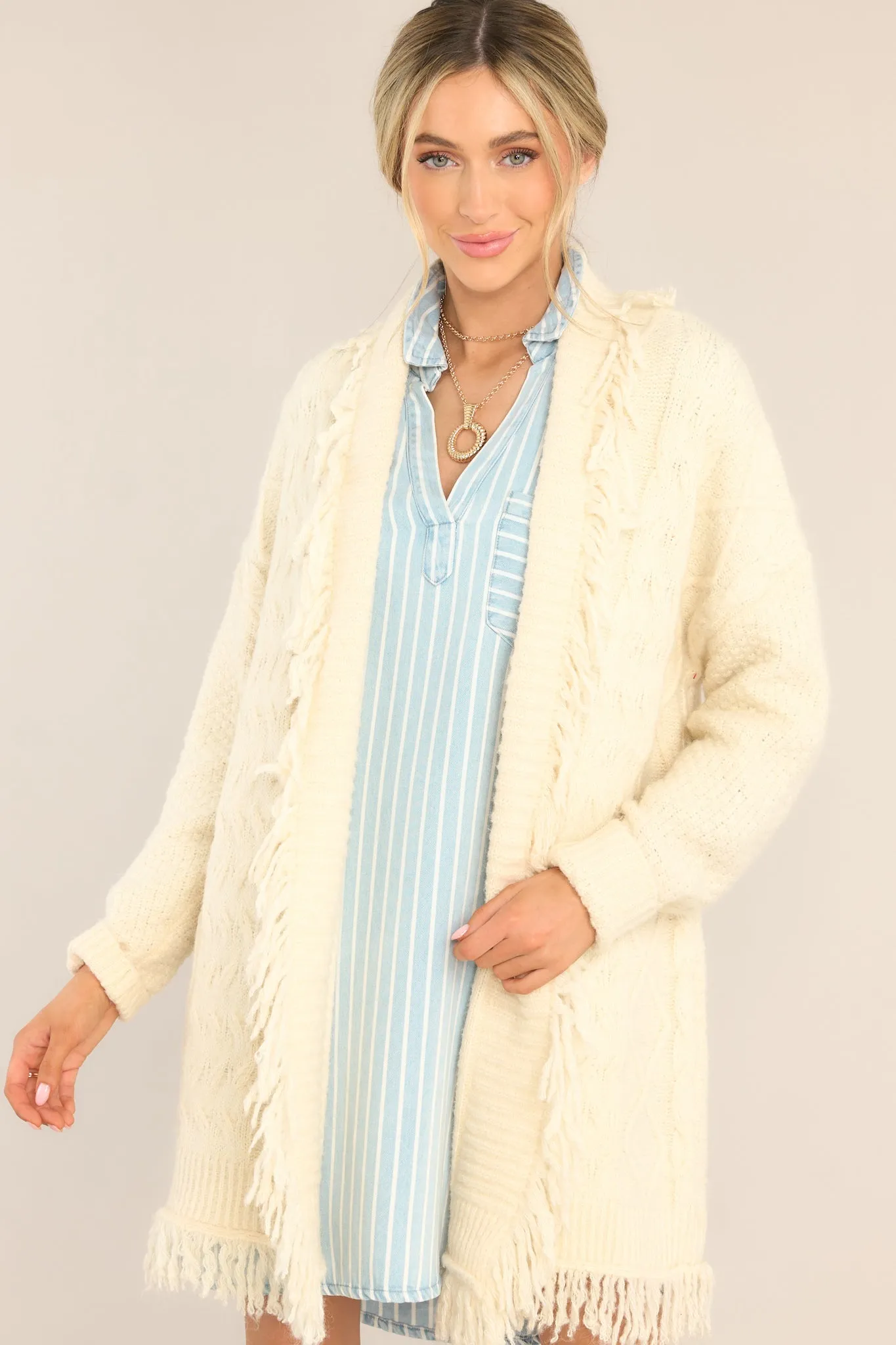 Fight The Feeling Ivory Fringe Cardigan