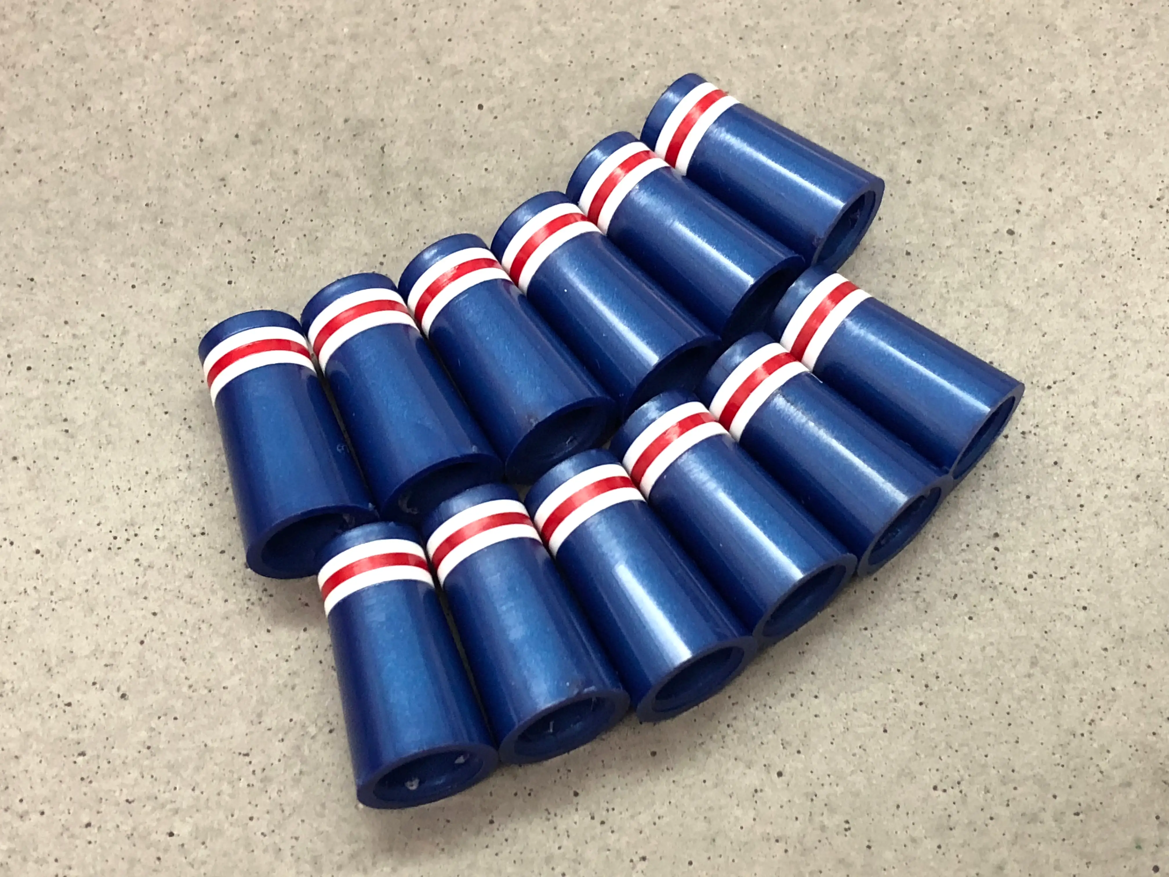 Flat-Top 12 Ferrules Metallic Royal Blue with White-Red-White Stripes