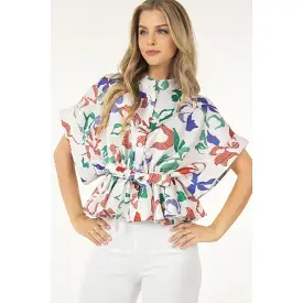 Floral Print Short Sleeve Top With Waist Tie