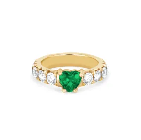 French Pavé Queen Cloud Fit Band with Emerald Heart Center | Ready to Ship