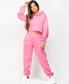 Fuchsia Oversized Cropped Hoodie & Joggers Loungewear Set