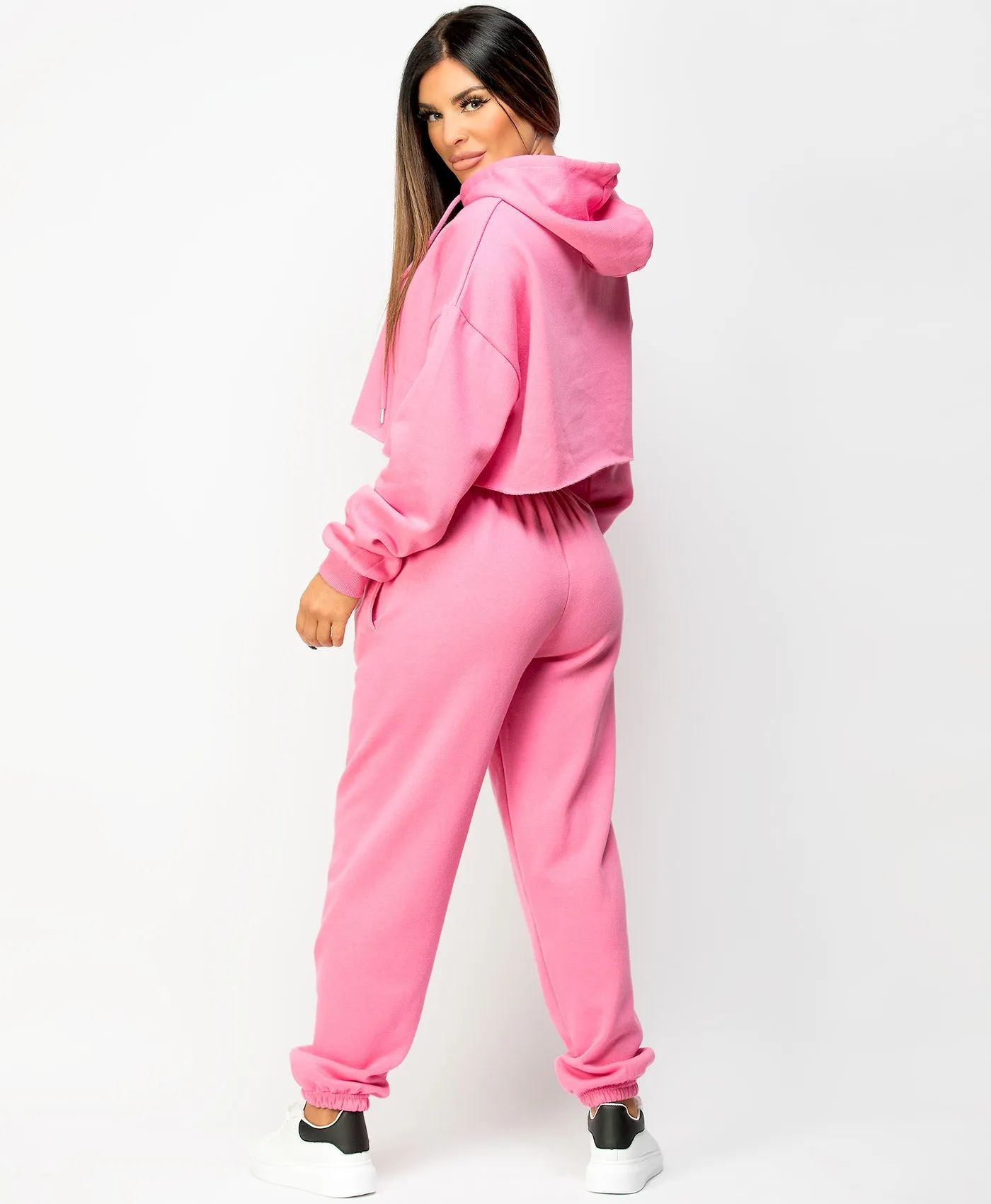 Fuchsia Oversized Cropped Hoodie & Joggers Loungewear Set