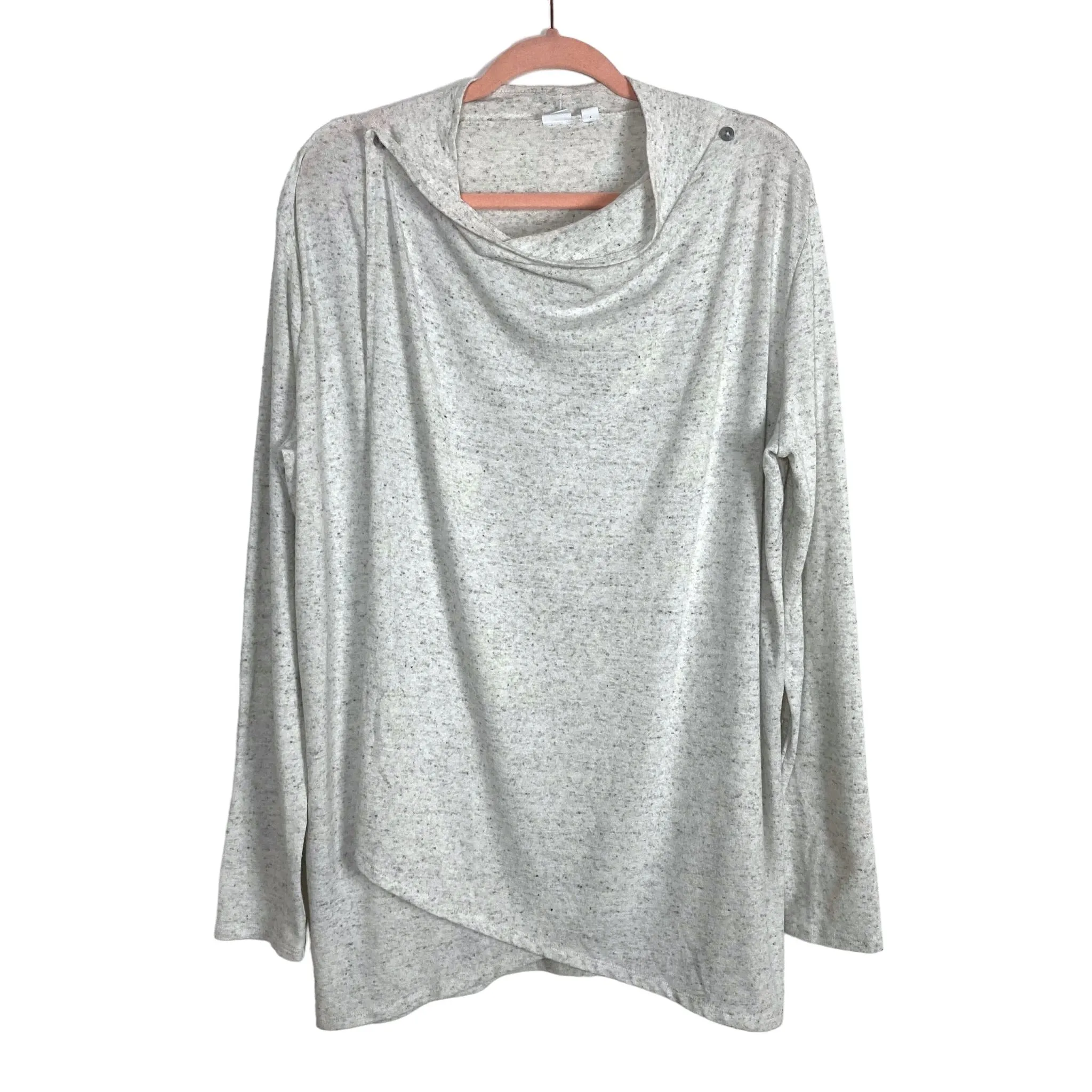 GAP MATERNITY LIGHT GRAY WITH BLACK SPECKS DRAPED NURSING WRAP CARDIGAN- SIZE L (SEE NOTES,  ONLINE)