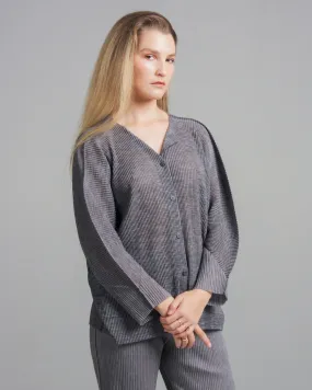 Grey Pleated Fine Knit Cardigan