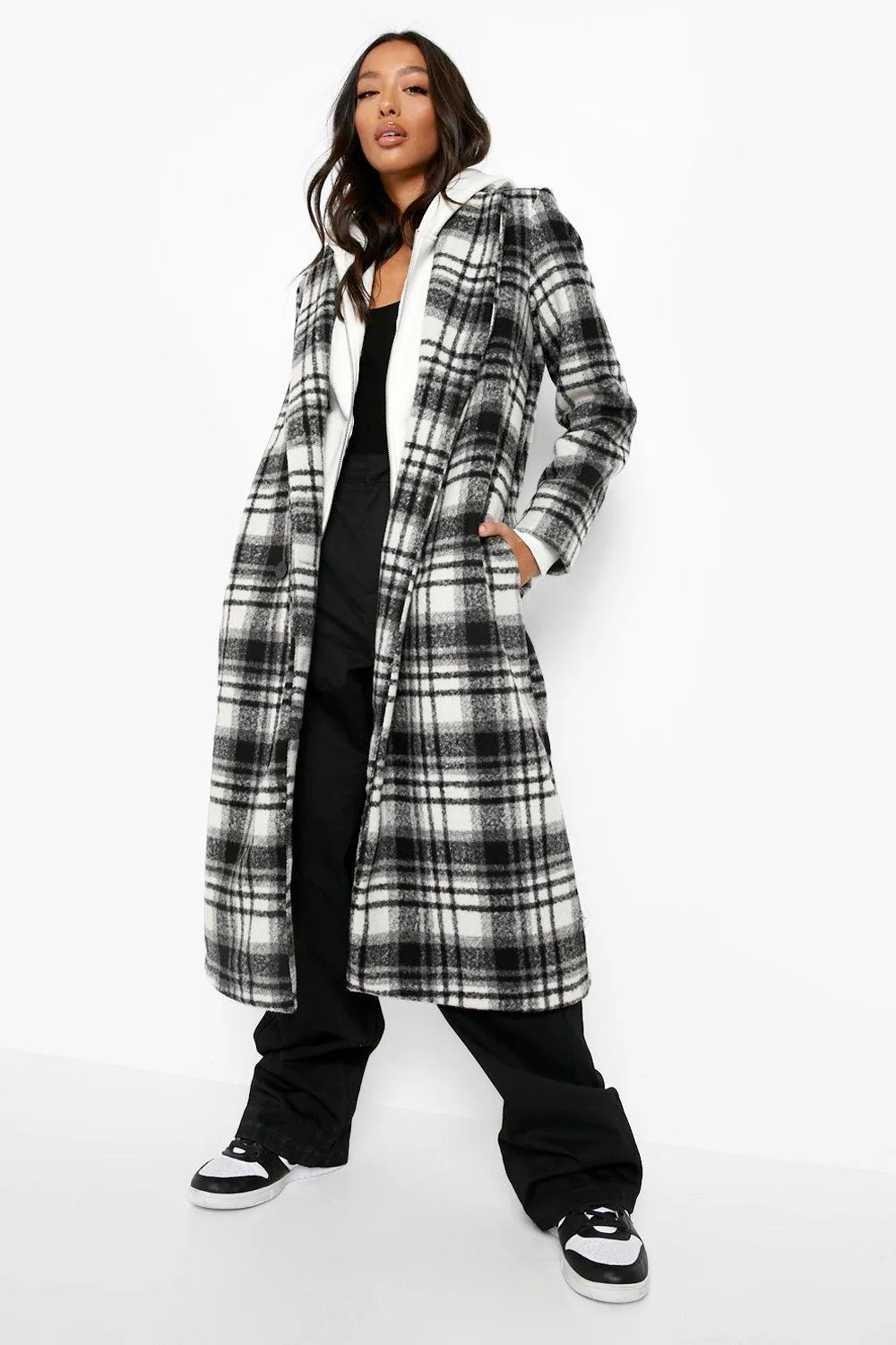 Grid Check Wool Look Coat