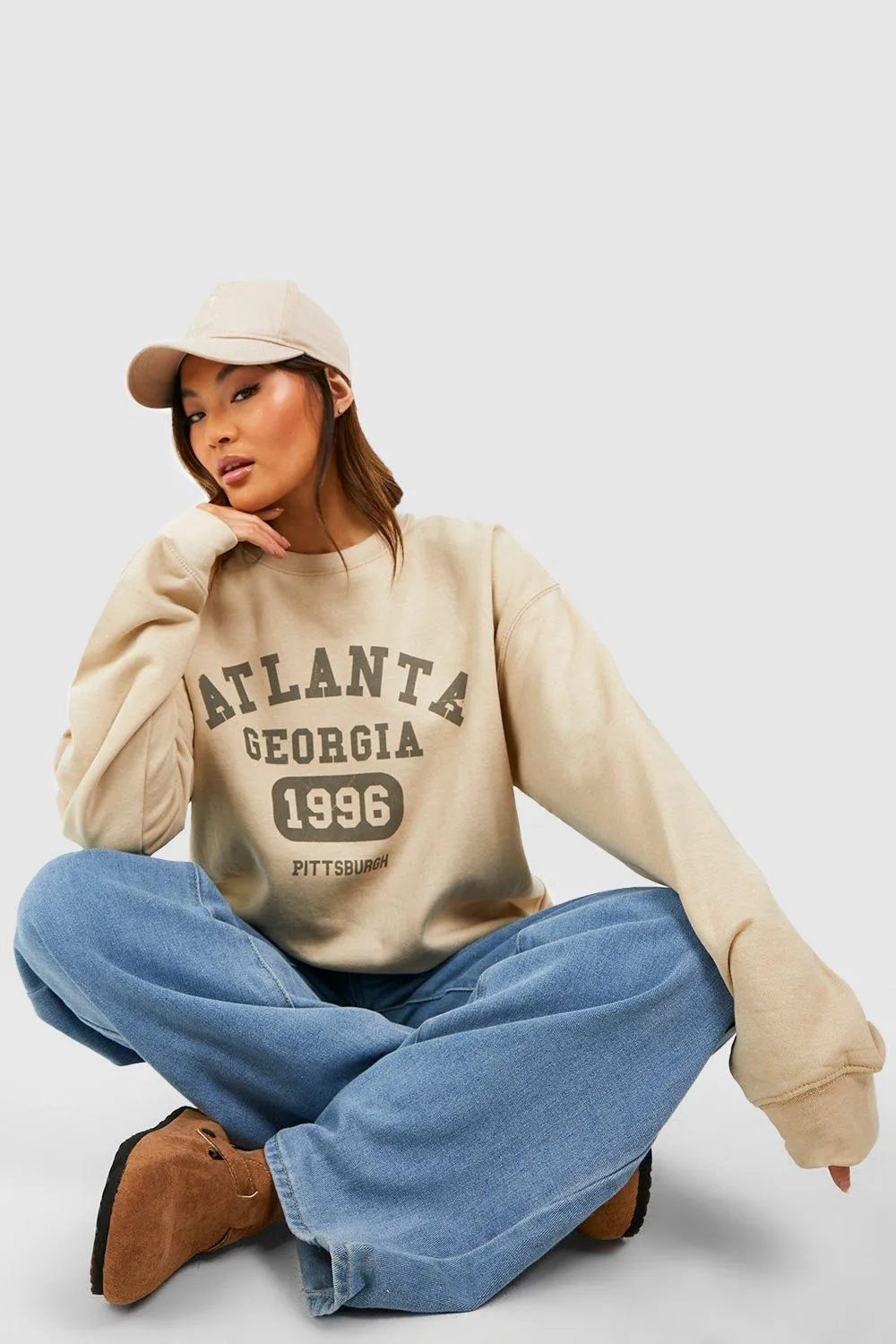 Hoodies & Sweatshirts | Atlanta Slogan Varsity Printed Oversized Sweatshirt | boohoo