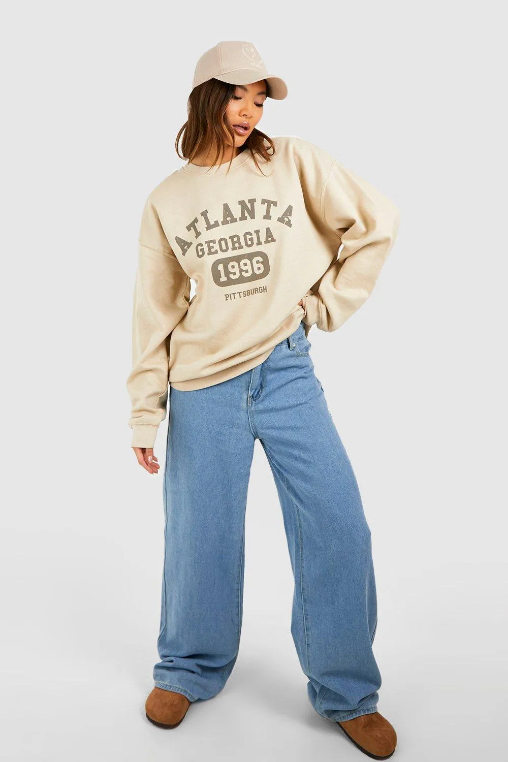 Hoodies & Sweatshirts | Atlanta Slogan Varsity Printed Oversized Sweatshirt | boohoo