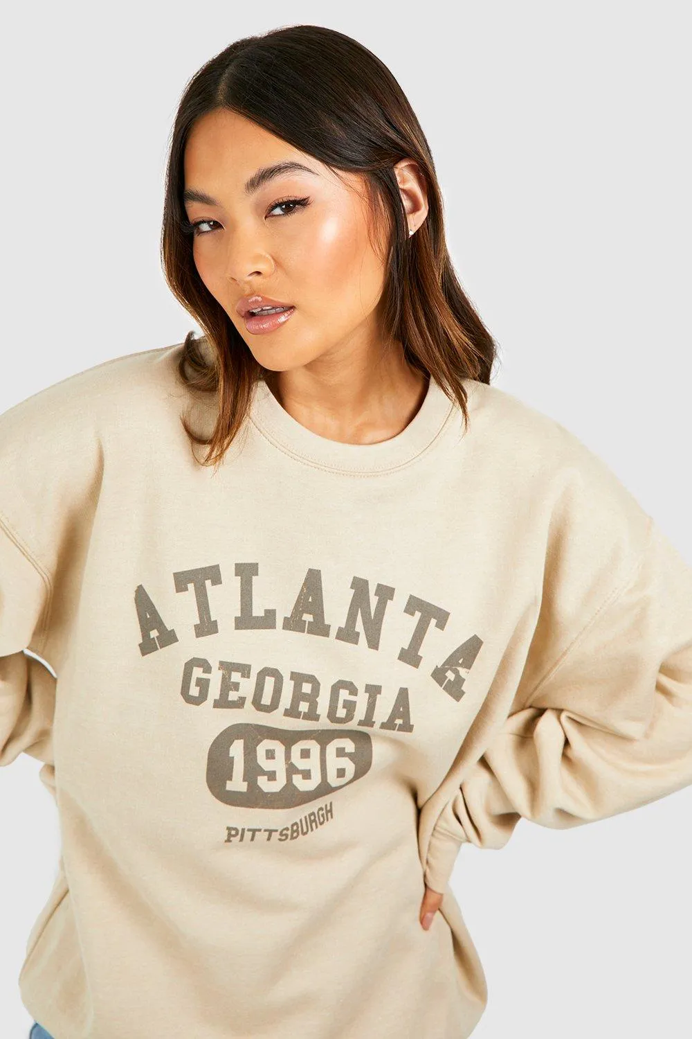 Hoodies & Sweatshirts | Atlanta Slogan Varsity Printed Oversized Sweatshirt | boohoo