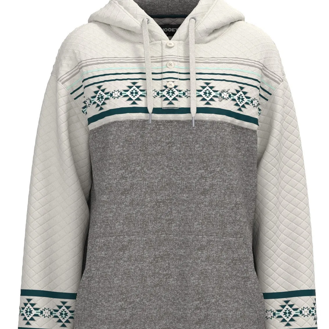 Hooey Women's Jimmy Hoodie in Grey with Quilted Southwestern Pattern