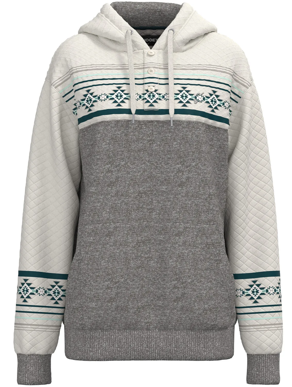 Hooey Women's Jimmy Hoodie in Grey with Quilted Southwestern Pattern