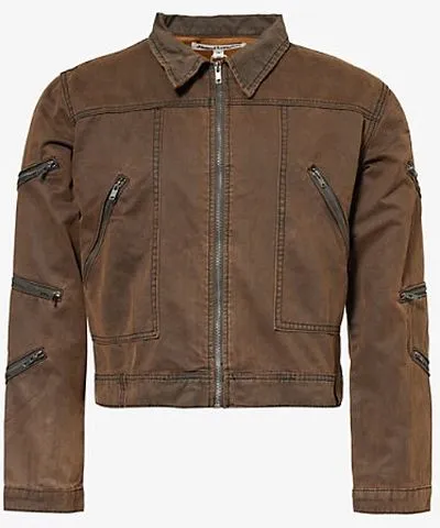 Jaded London Mens Brown Washed zip-pockets relaxed-fit cotton-blend jacket