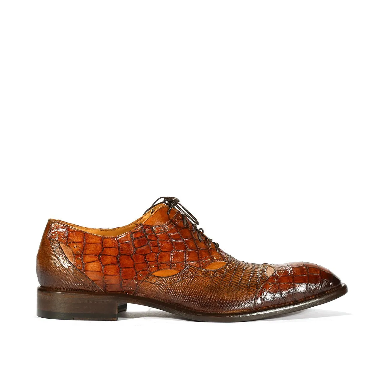 Jo Ghost 2025 Men's Shoes Brown Alligator & Lizard Print / Calf-Skin Leather Oxfords (JG5262)