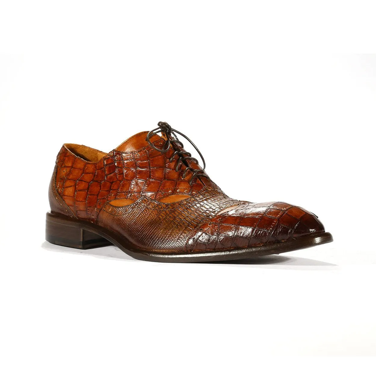 Jo Ghost 2025 Men's Shoes Brown Alligator & Lizard Print / Calf-Skin Leather Oxfords (JG5262)