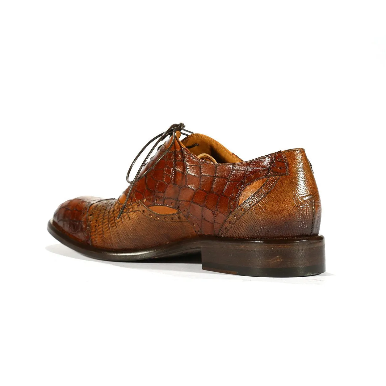 Jo Ghost 2025 Men's Shoes Brown Alligator & Lizard Print / Calf-Skin Leather Oxfords (JG5262)