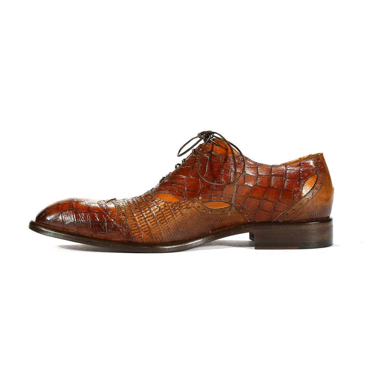 Jo Ghost 2025 Men's Shoes Brown Alligator & Lizard Print / Calf-Skin Leather Oxfords (JG5262)