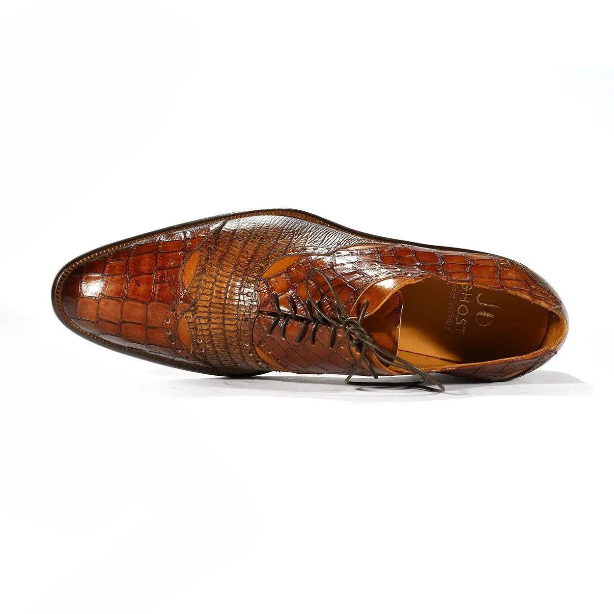 Jo Ghost 2025 Men's Shoes Brown Alligator & Lizard Print / Calf-Skin Leather Oxfords (JG5262)