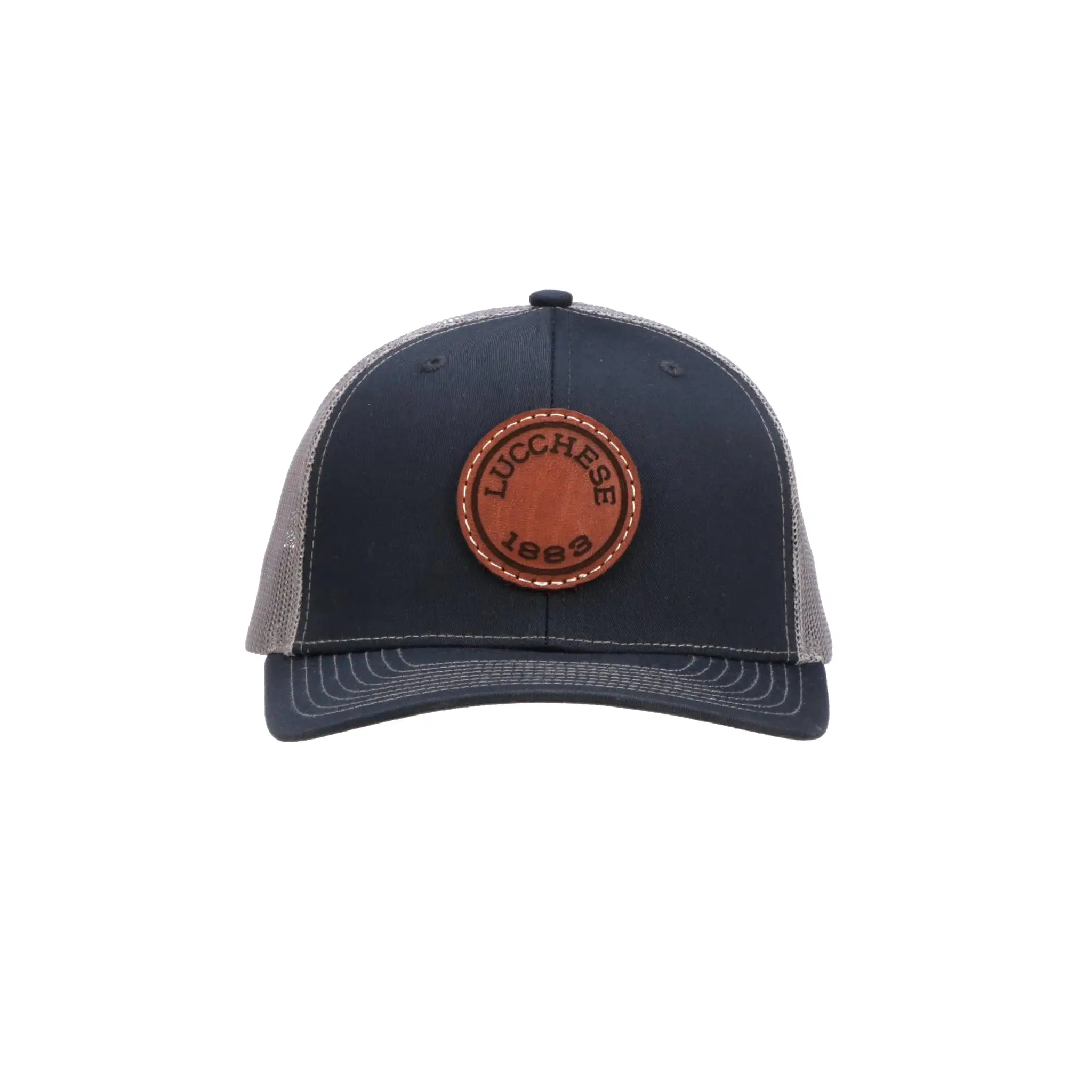 Leather Patch Cap Round :: Navy + Charcoal