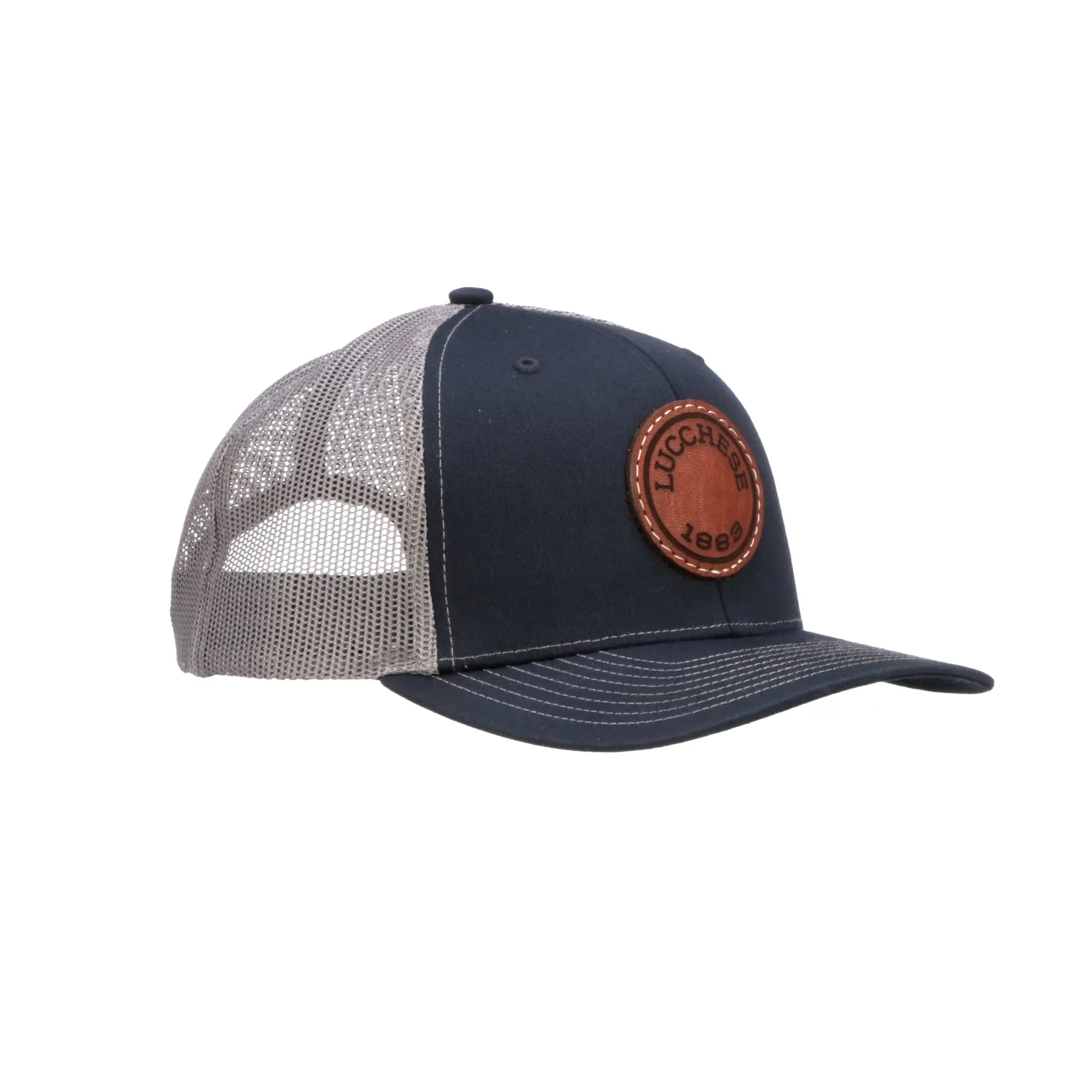 Leather Patch Cap Round :: Navy + Charcoal