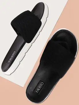 Men Black Casual Slip-On Slider Flip-Flops