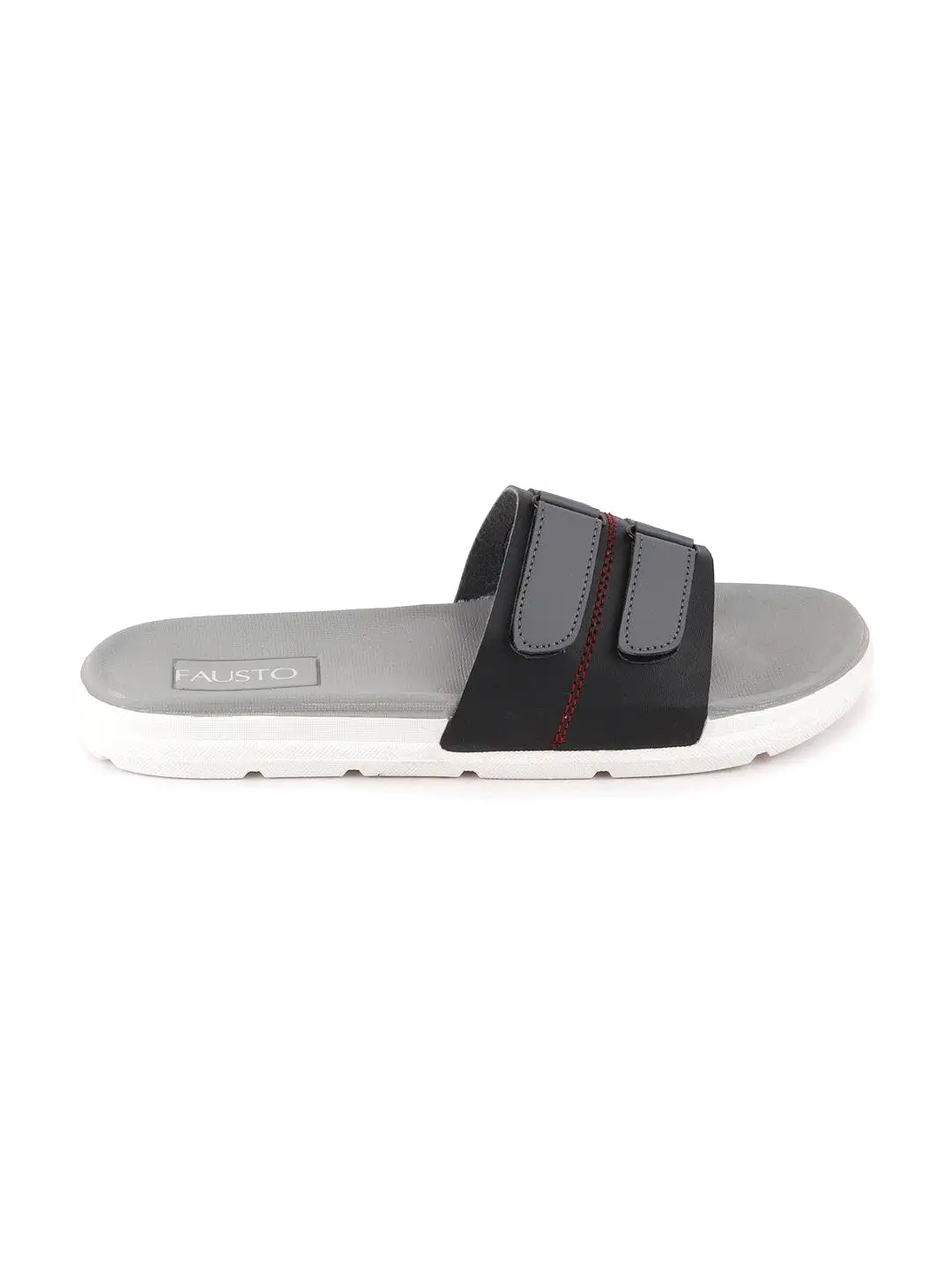 Men Black/Grey Casual Slip-On Multistrap Slider Flip-Flops