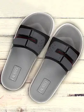 Men Black/Grey Casual Slip-On Multistrap Slider Flip-Flops