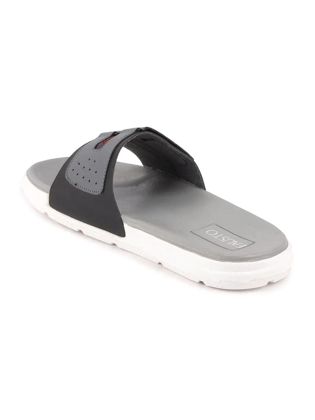 Men Black/Grey Casual Slip-On Multistrap Slider Flip-Flops