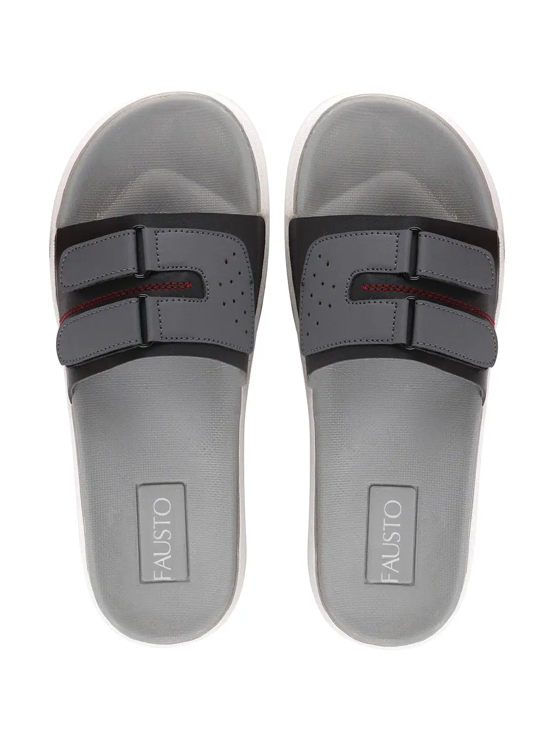 Men Black/Grey Casual Slip-On Multistrap Slider Flip-Flops