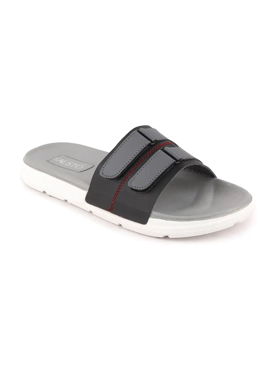 Men Black/Grey Casual Slip-On Multistrap Slider Flip-Flops