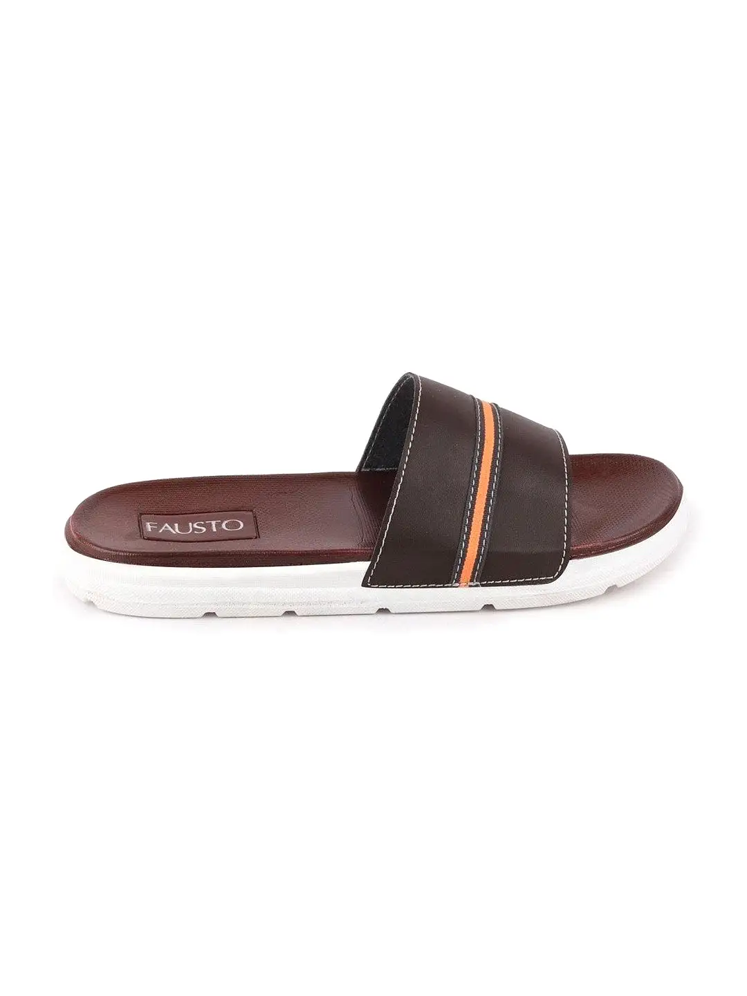 Men Brown Casual Slip-On Color Block Slider Flip-Flops