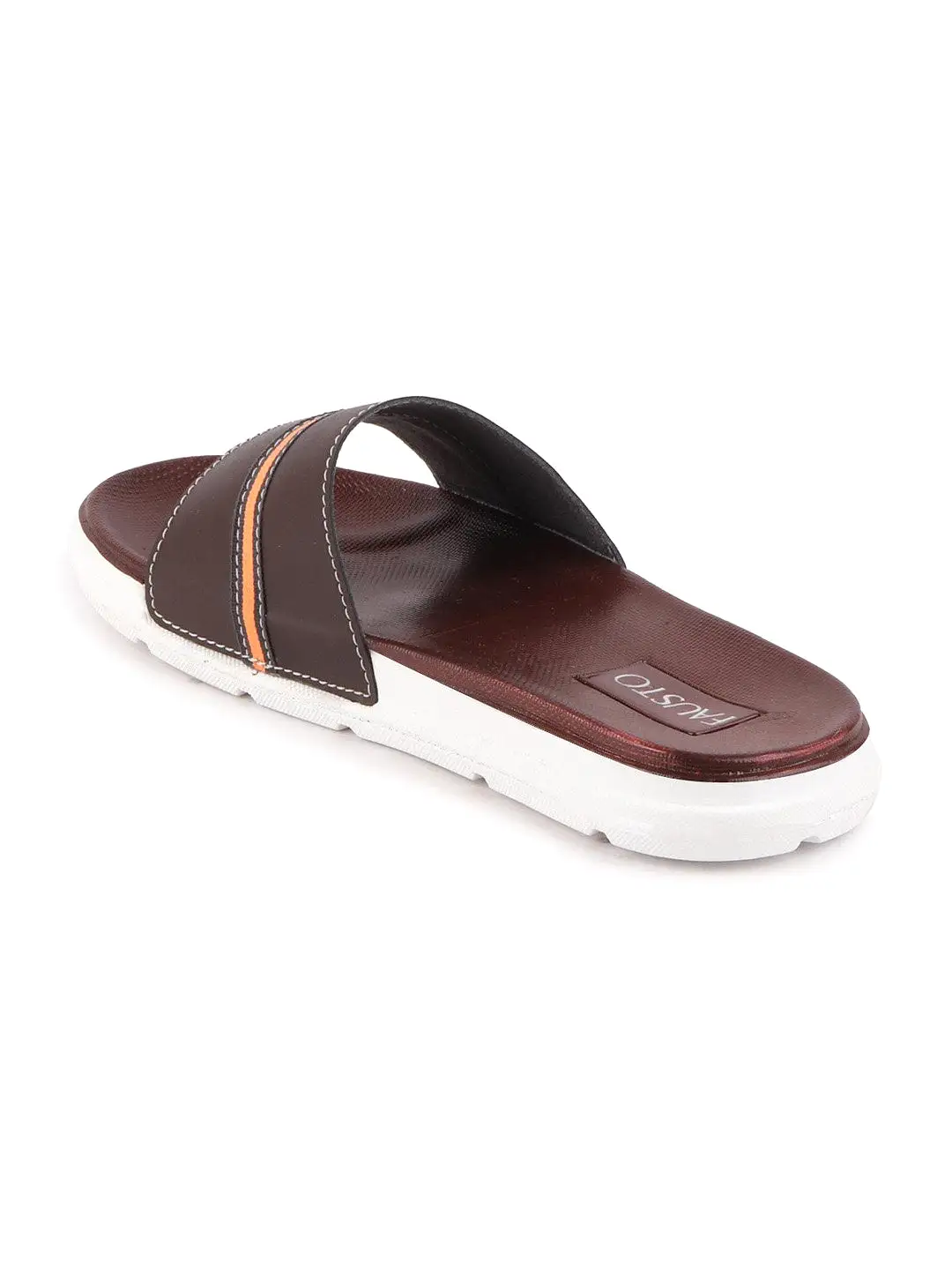 Men Brown Casual Slip-On Color Block Slider Flip-Flops