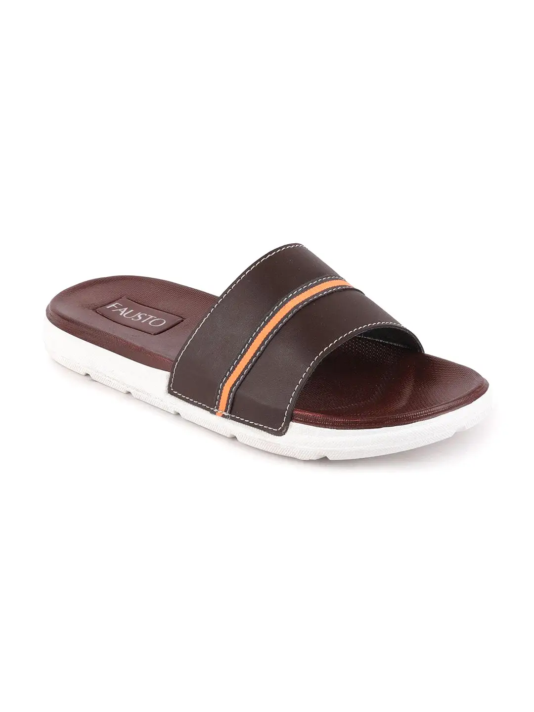 Men Brown Casual Slip-On Color Block Slider Flip-Flops