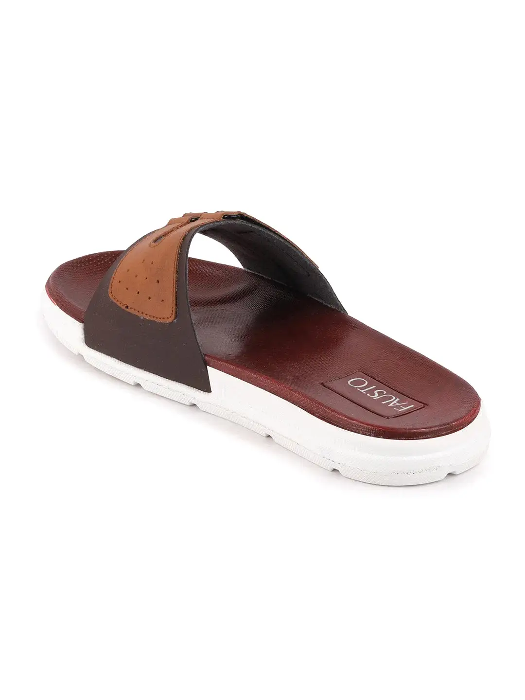 Men Brown/Tan Casual Slip-On Multistrap Slider Flip-Flops