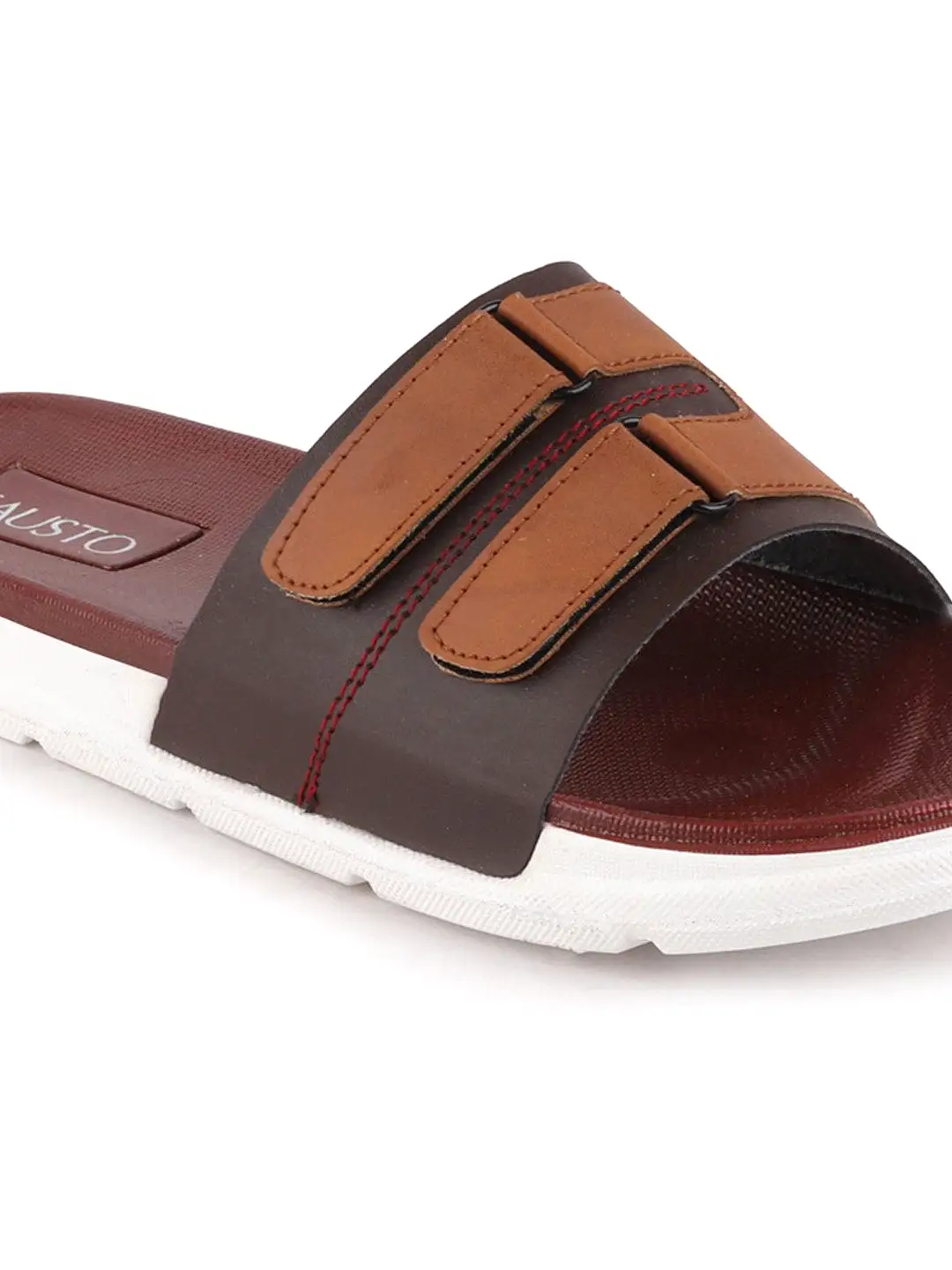 Men Brown/Tan Casual Slip-On Multistrap Slider Flip-Flops