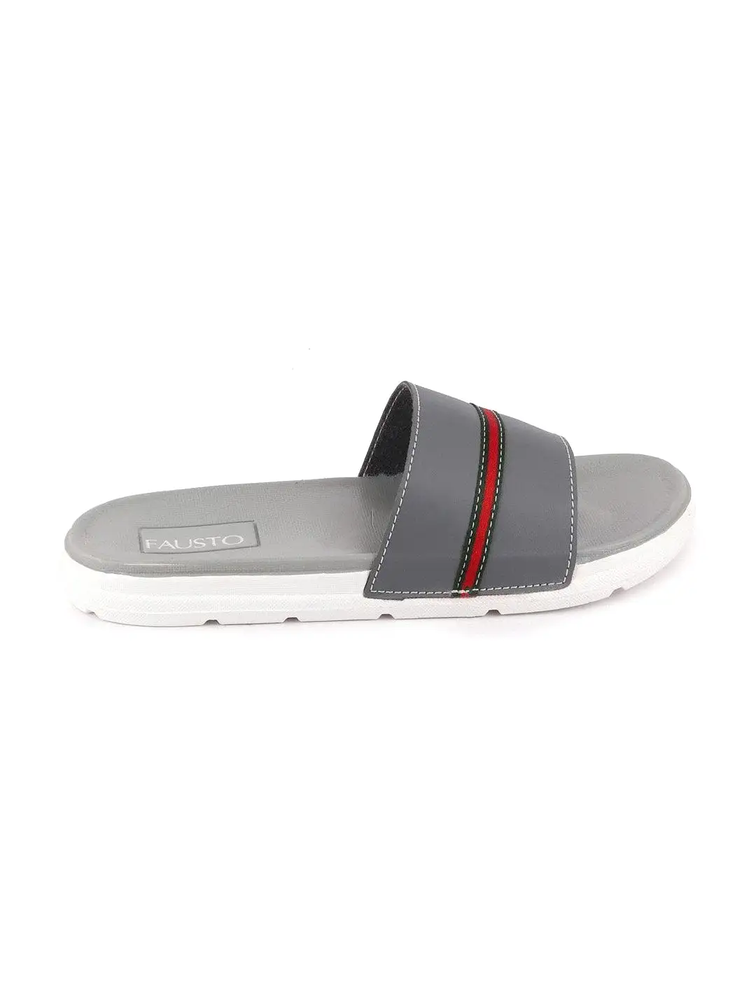 Men Grey Casual Slip-On Color Block Slider Flip-Flops