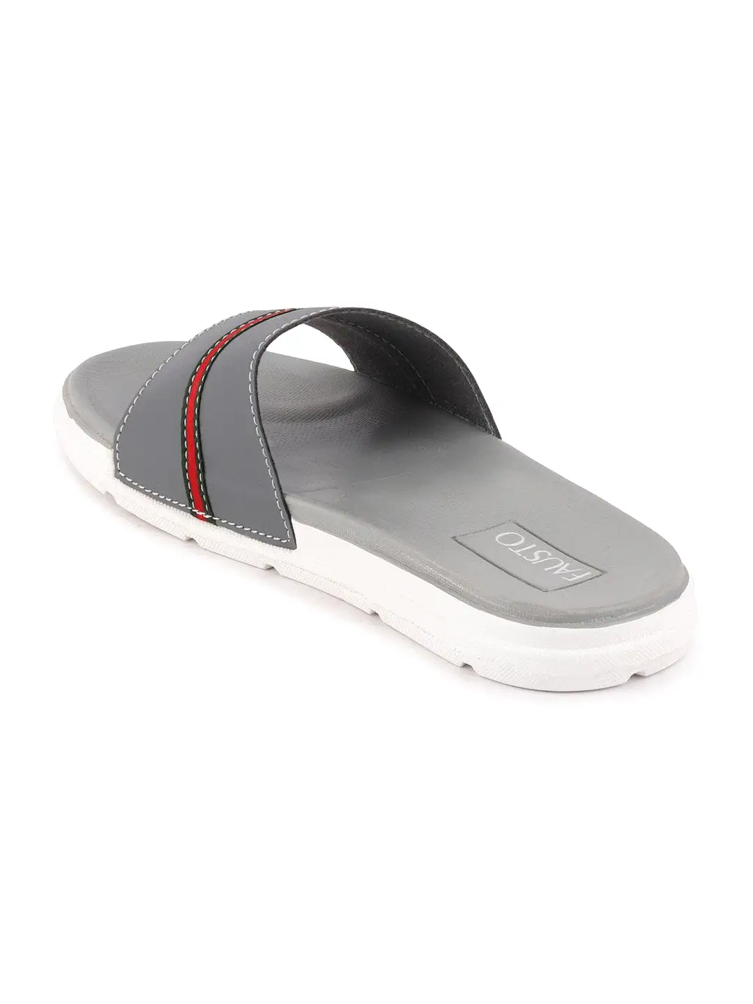 Men Grey Casual Slip-On Color Block Slider Flip-Flops