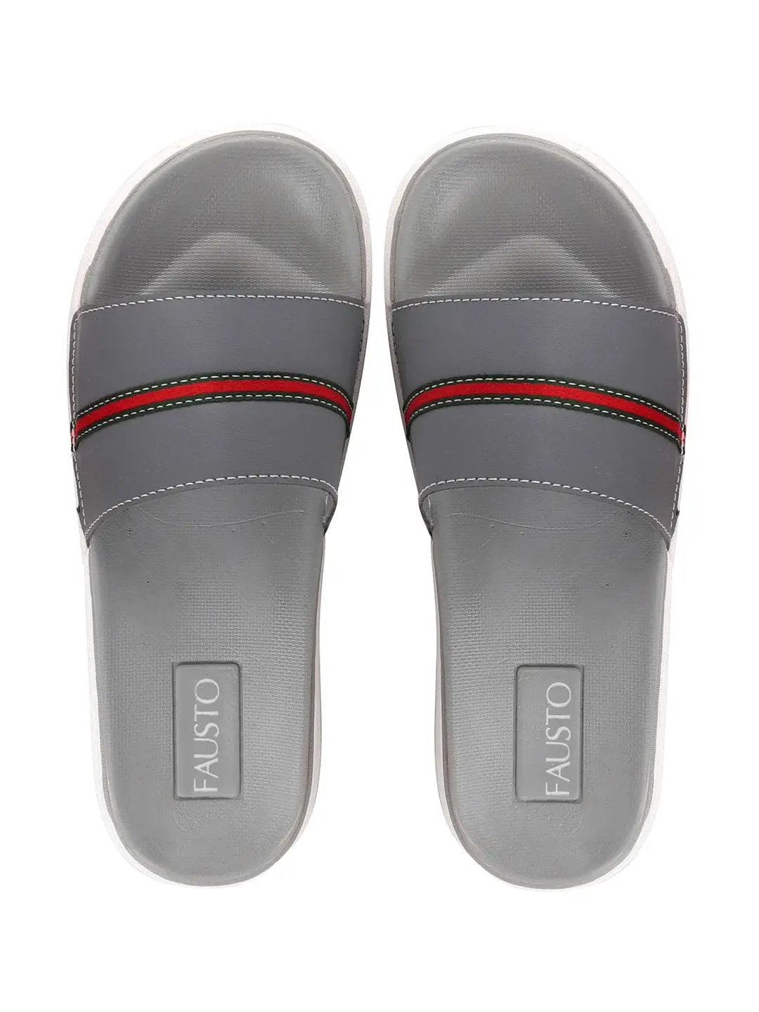 Men Grey Casual Slip-On Color Block Slider Flip-Flops