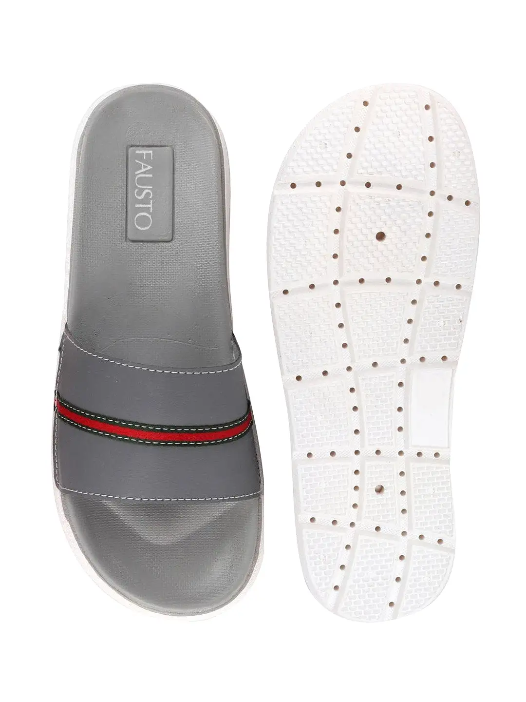 Men Grey Casual Slip-On Color Block Slider Flip-Flops