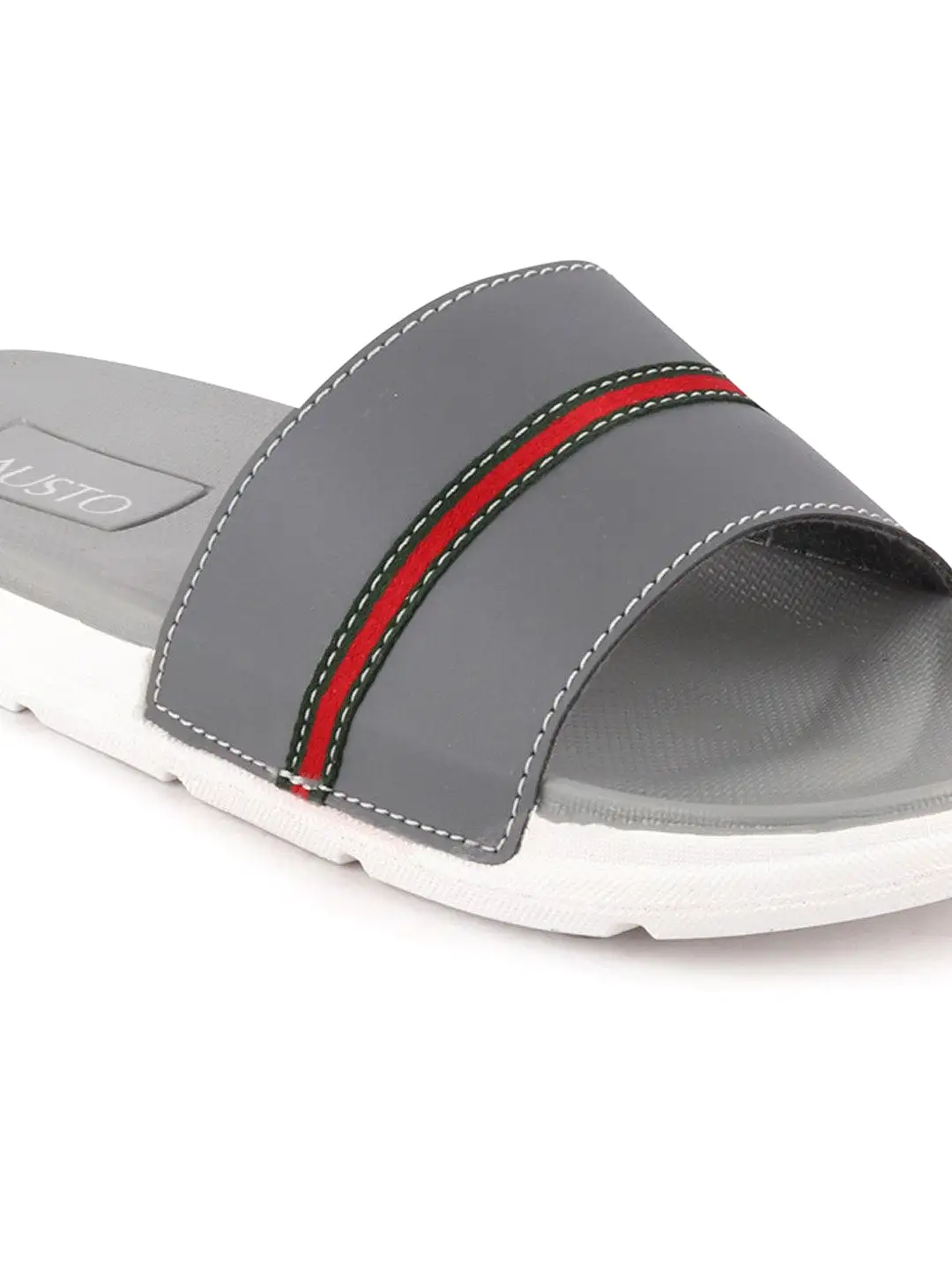 Men Grey Casual Slip-On Color Block Slider Flip-Flops