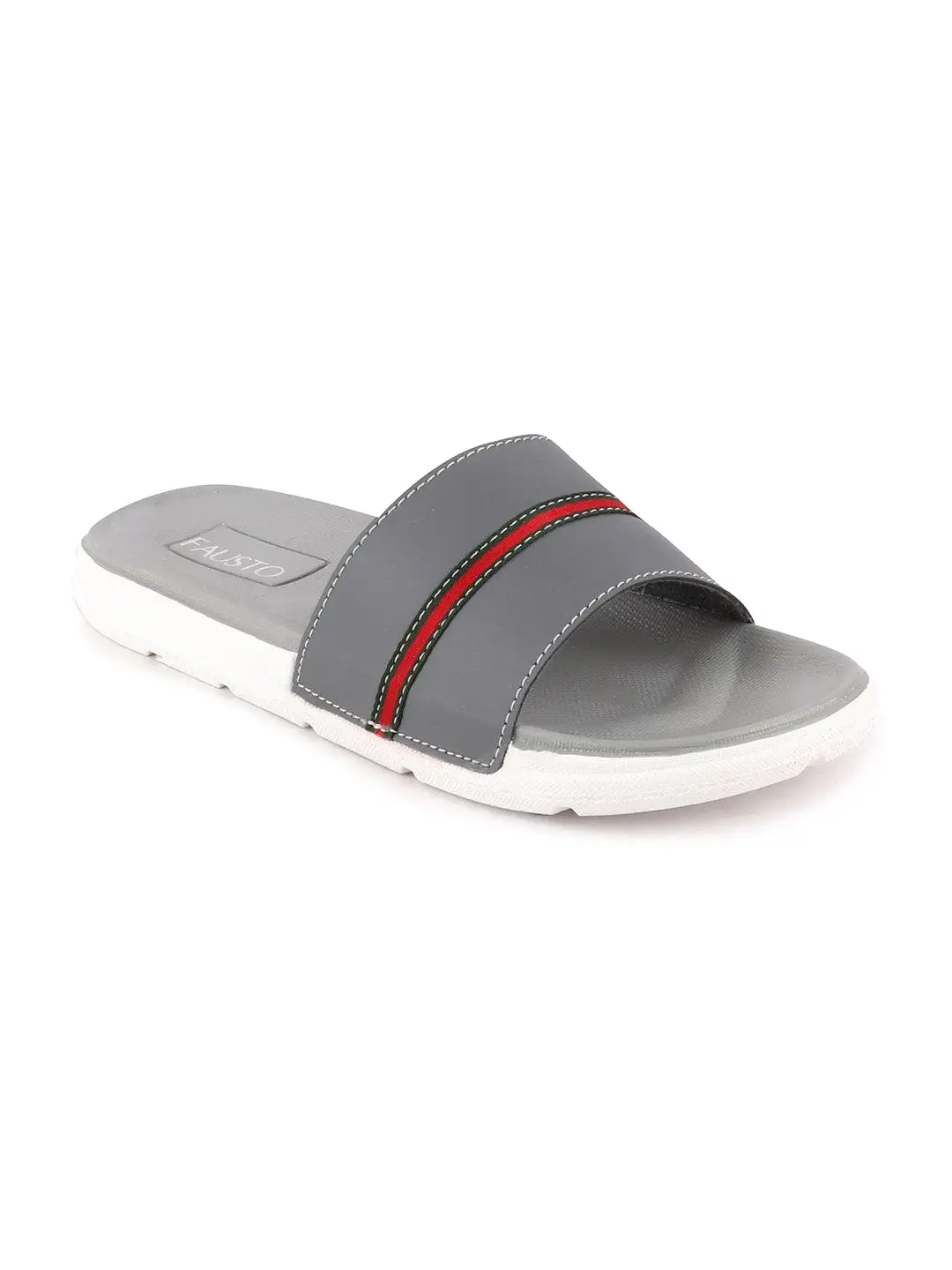 Men Grey Casual Slip-On Color Block Slider Flip-Flops