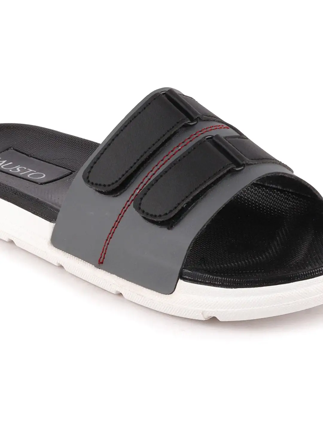 Men Grey/Black Casual Slip-On Multistrap Slider Flip-Flops