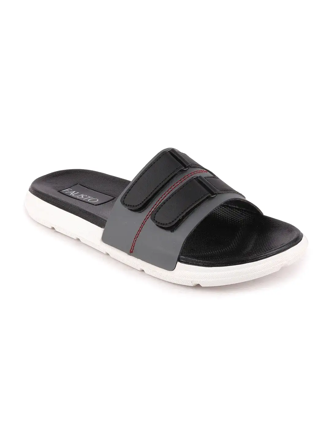 Men Grey/Black Casual Slip-On Multistrap Slider Flip-Flops