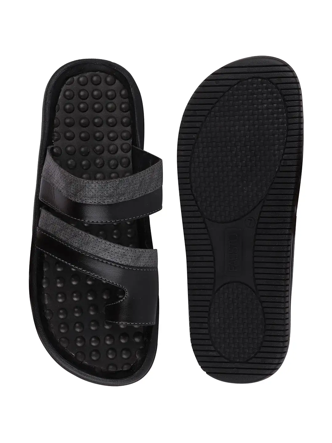 Men Grey/Black Casual Slip-On Slippers