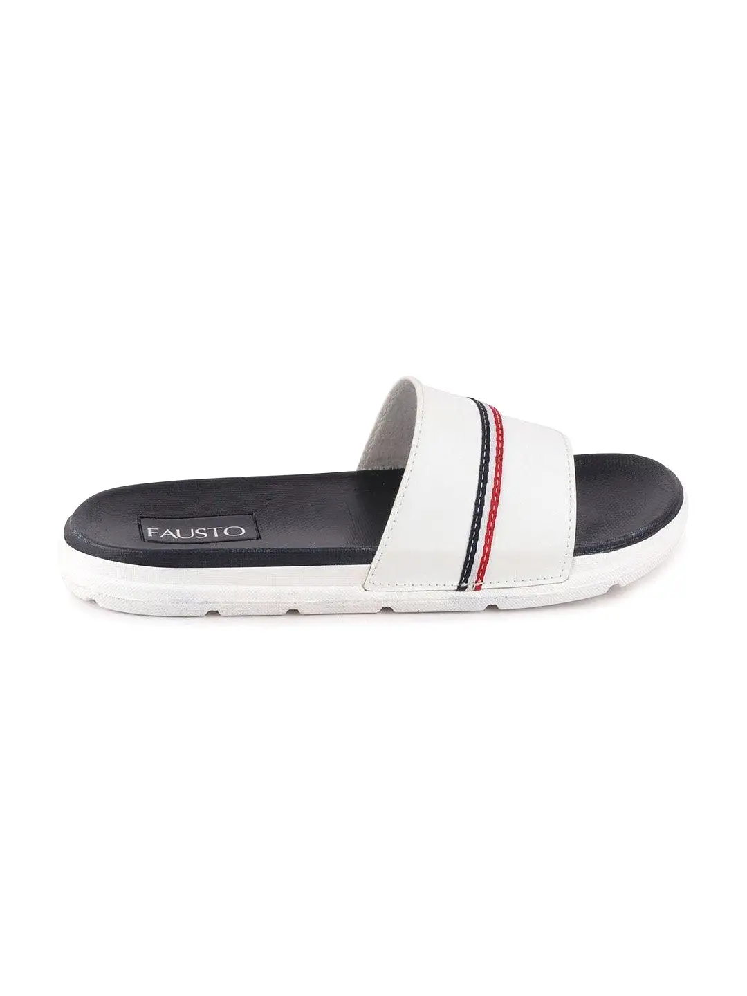 Men White Casual Slip-On Color Block Slider Flip-Flops