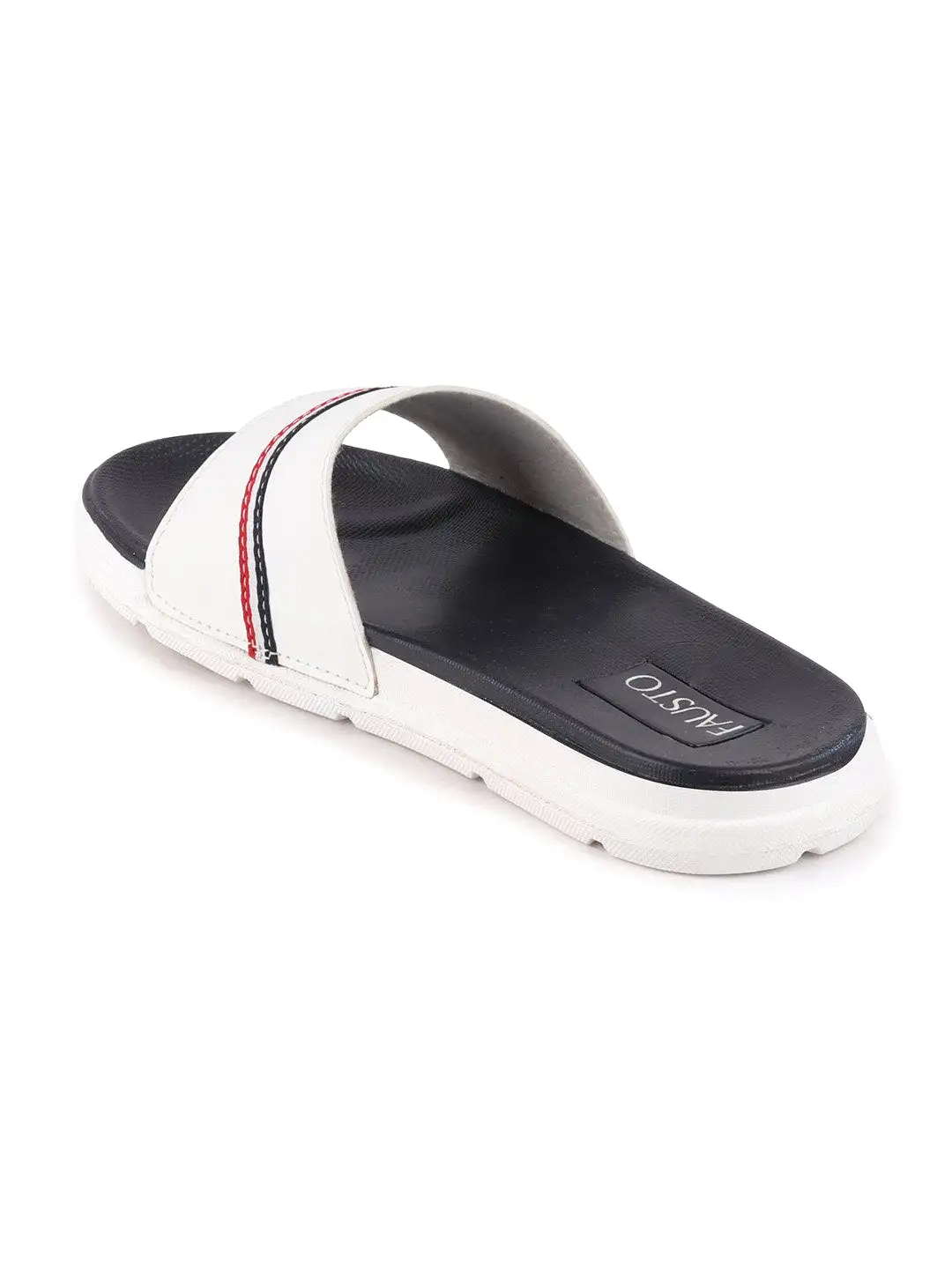 Men White Casual Slip-On Color Block Slider Flip-Flops