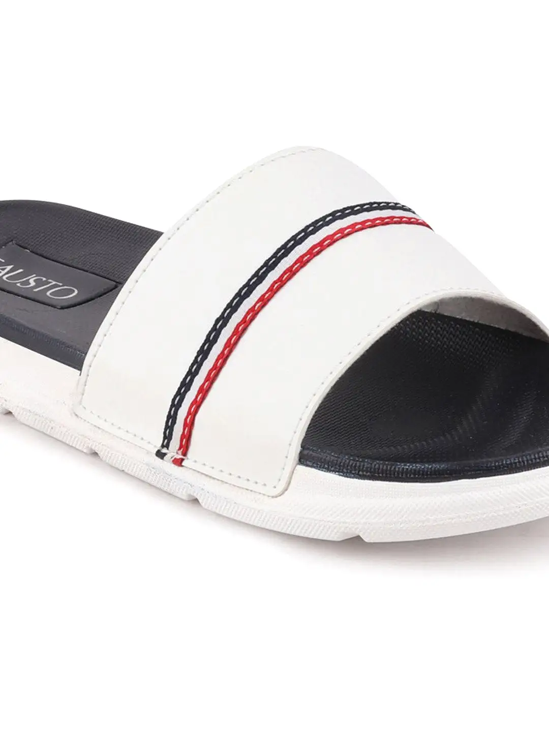 Men White Casual Slip-On Color Block Slider Flip-Flops