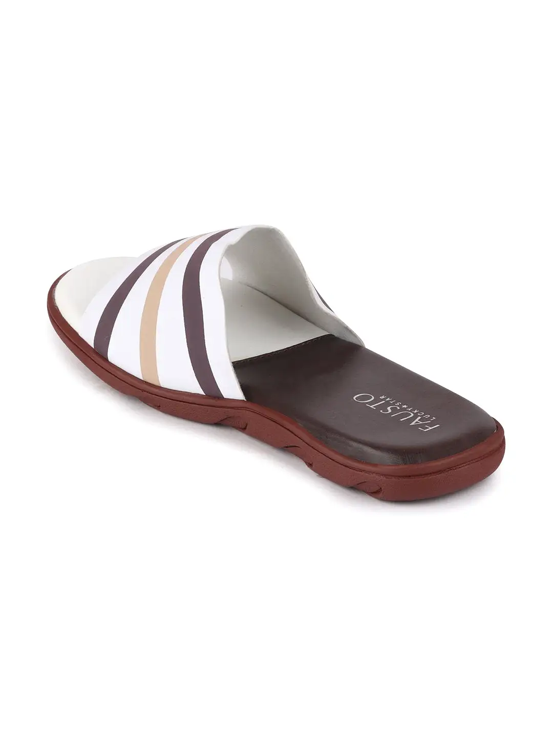 Men White/Brown Casual Slip-On Flip-Flops