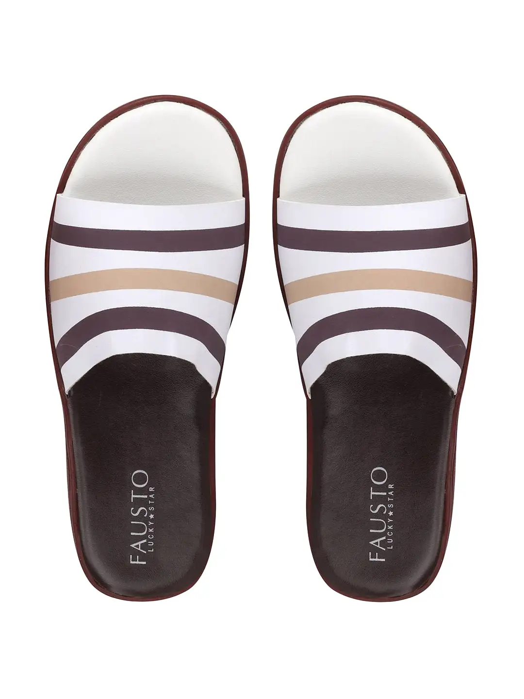 Men White/Brown Casual Slip-On Flip-Flops