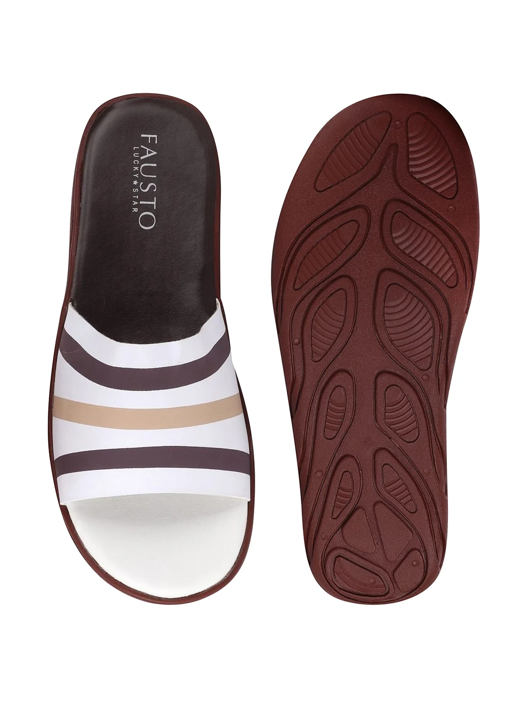 Men White/Brown Casual Slip-On Flip-Flops