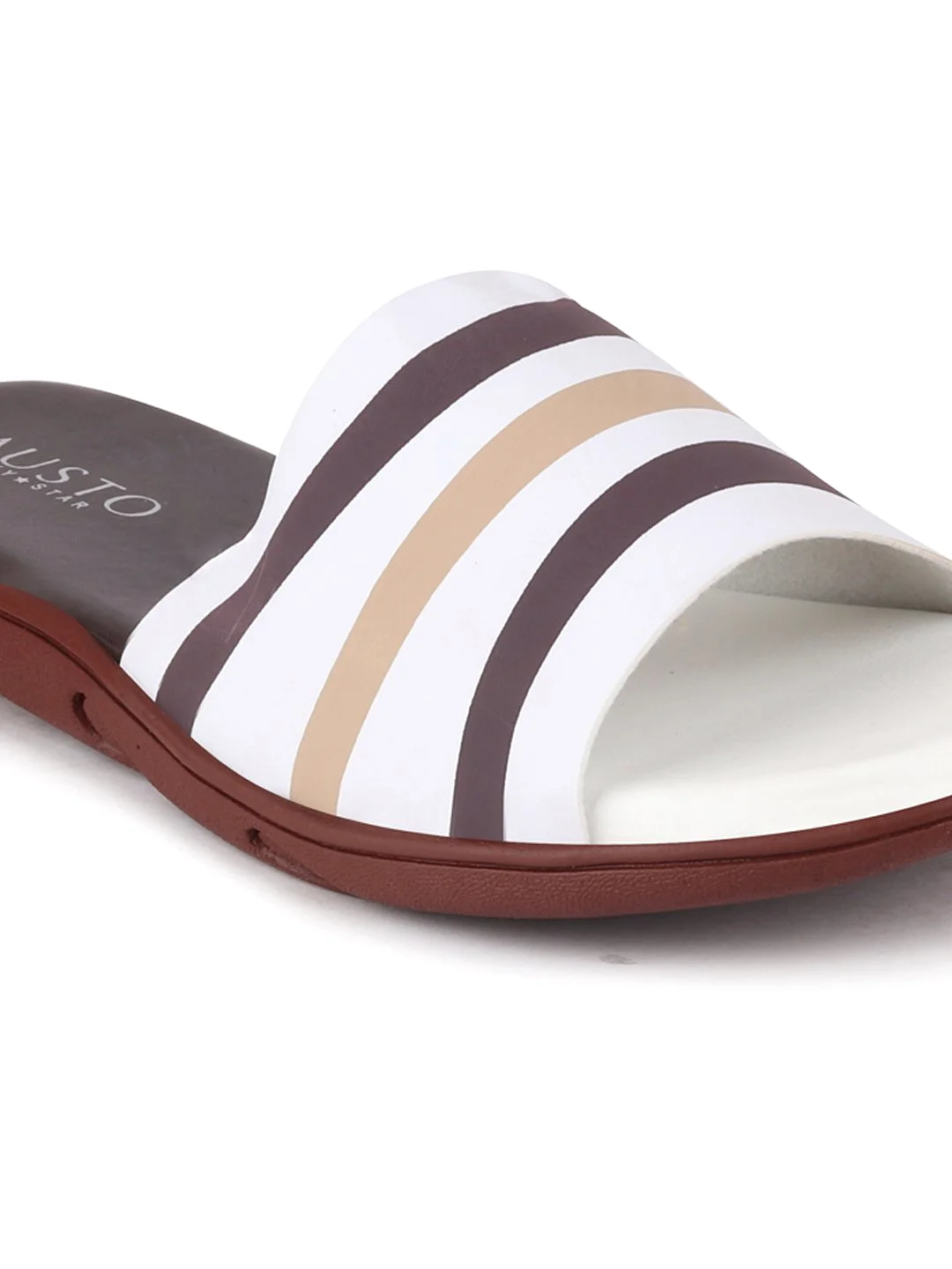 Men White/Brown Casual Slip-On Flip-Flops